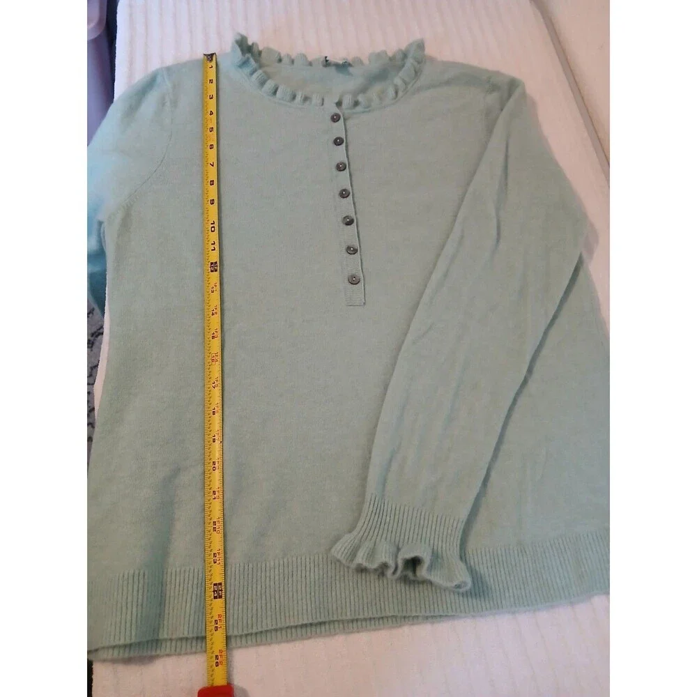 Sundance Knit Sweater Womens XL Aqua Cashmere Wool Blend Ruffle Soft Cozy